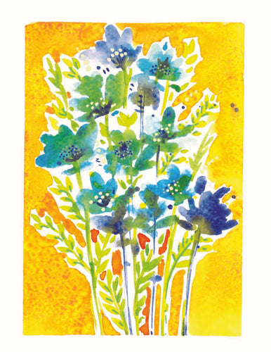 Blue Flower Bouquet watercolor card