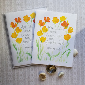 You Will Never Leave Us watercolor scripture card