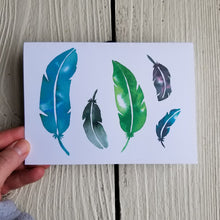 Load image into Gallery viewer, Five Feathers watercolor card