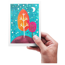 Load image into Gallery viewer, Whimsical Night Trees watercolor card