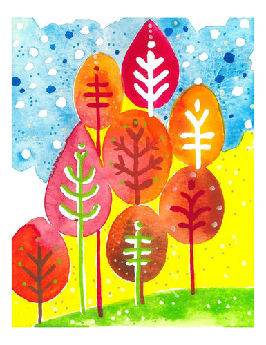 Cozy Autumn Woods watercolor card
